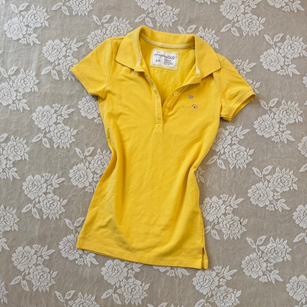 Aeropostale Yellow Butterfly Polo Top Size S